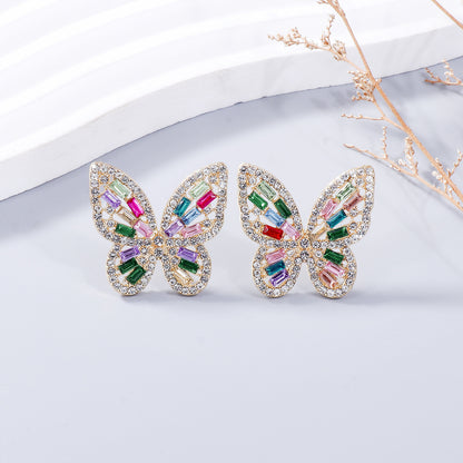 Alloy Inlaid Rhinestone Butterfly Earrings Earrings Trendsi Style D One Size 