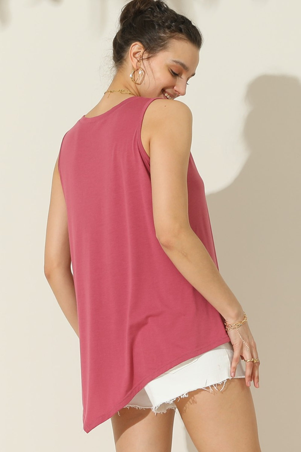 Ninexis Round Neck Button Side Tank Blouse Trendsi   