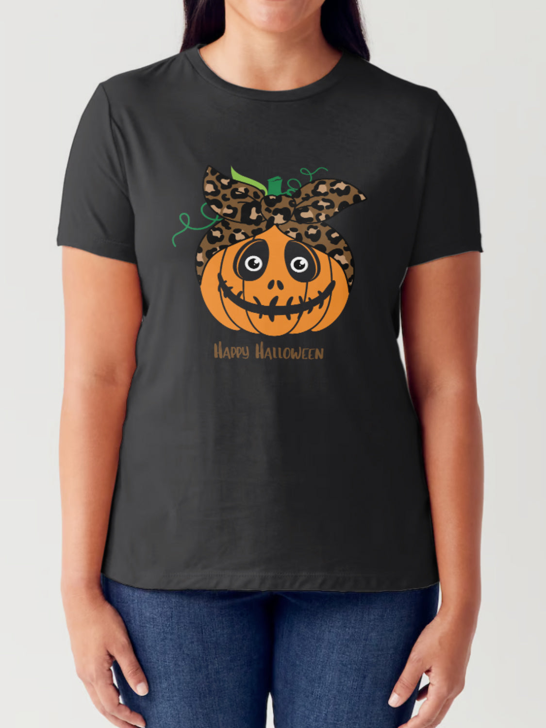 Simply Love Full Size HAPPY HALLOWEEN Pumpkin Graphic Short Sleeve Tubular T-Shirt T-Shirt Trendsi Black S 