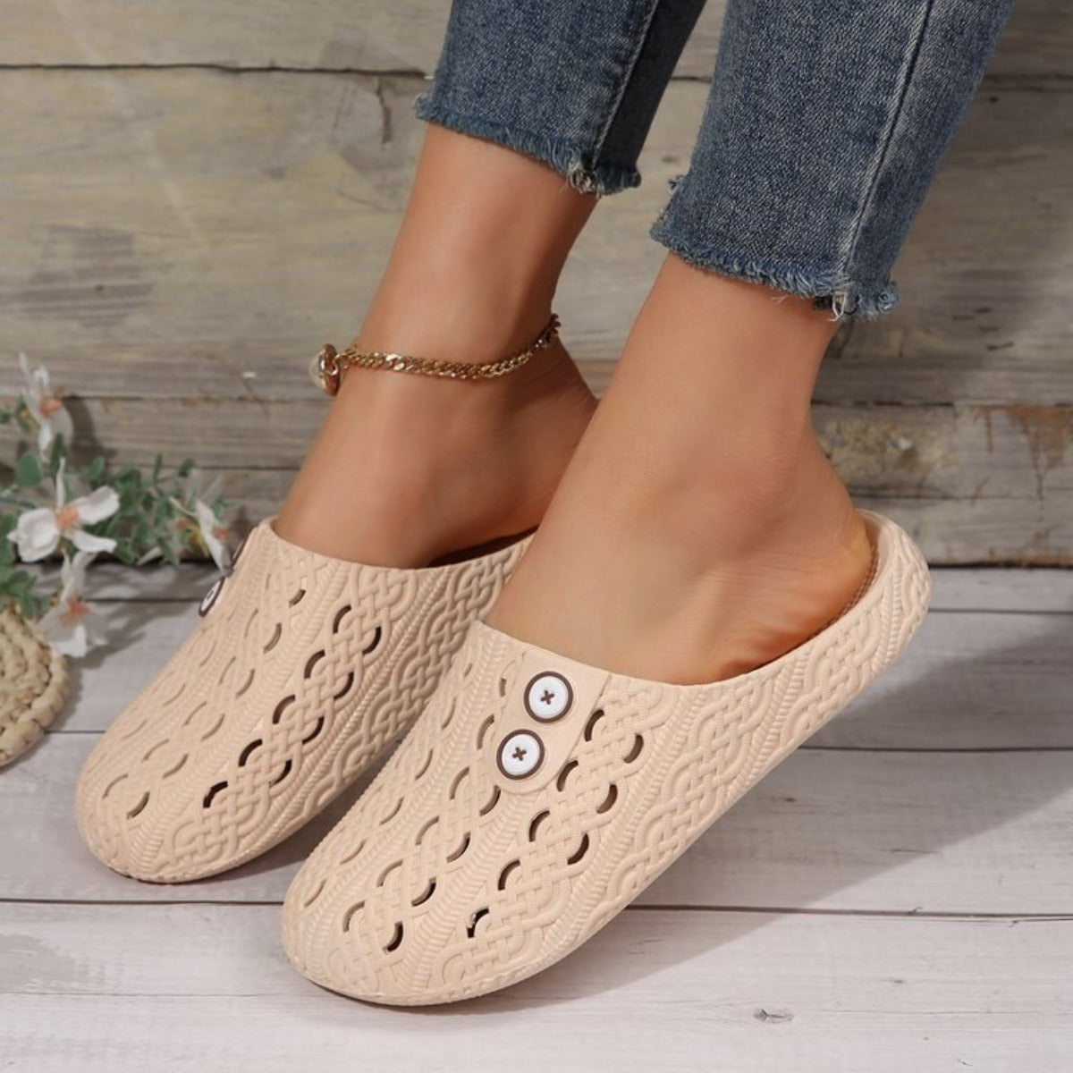 Round Toe PVC Flat Sandals  Trendsi   