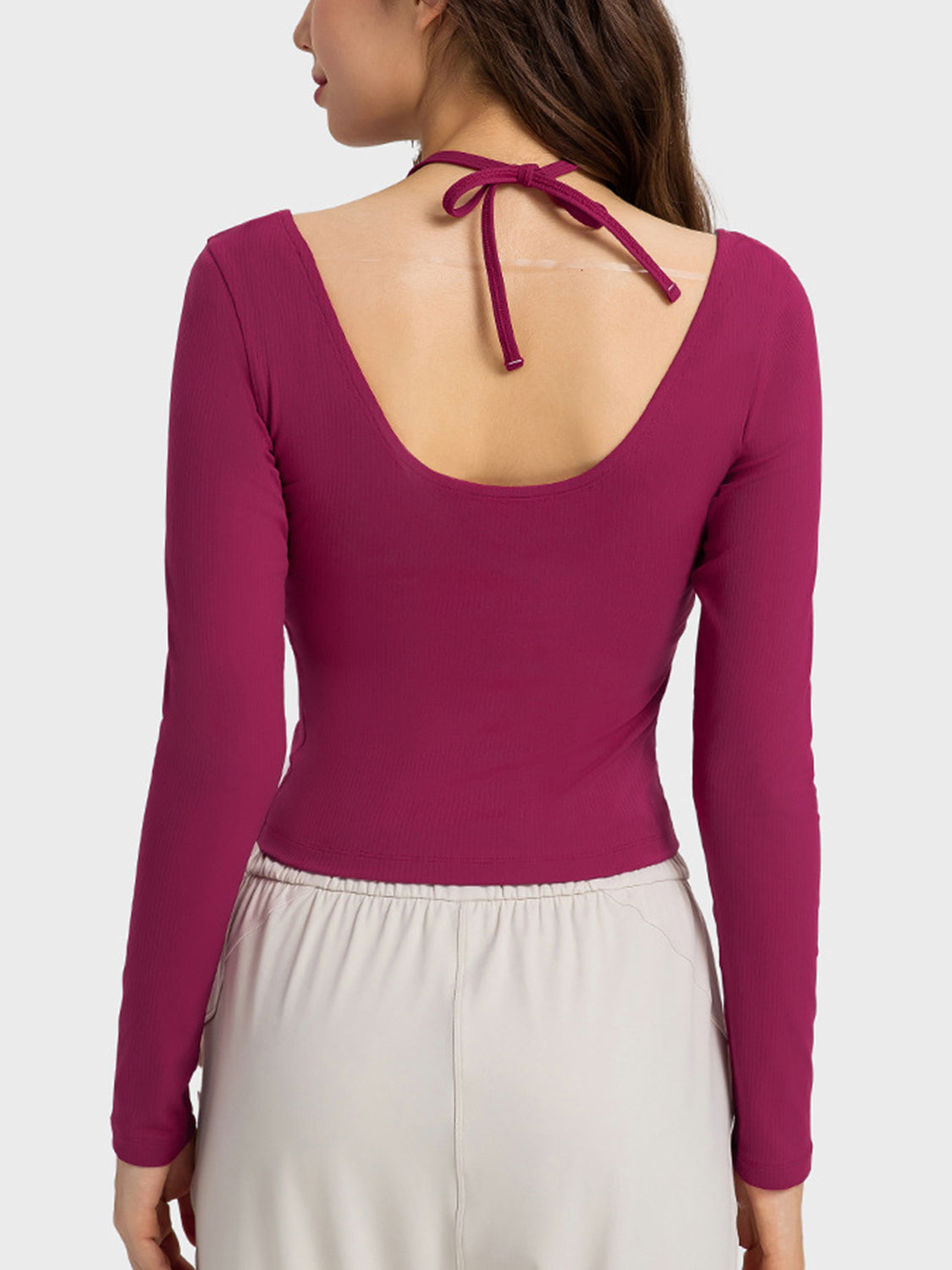 Millennia Halter Neck Long Sleeve Sporty Top  Trendsi   