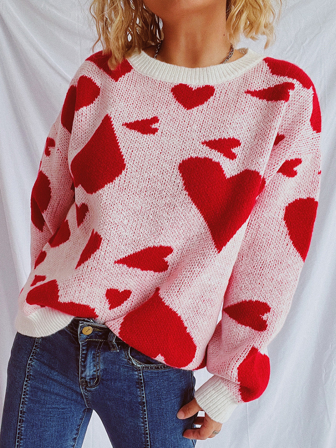 Heart Round Neck Long Sleeve Sweater  Trendsi   