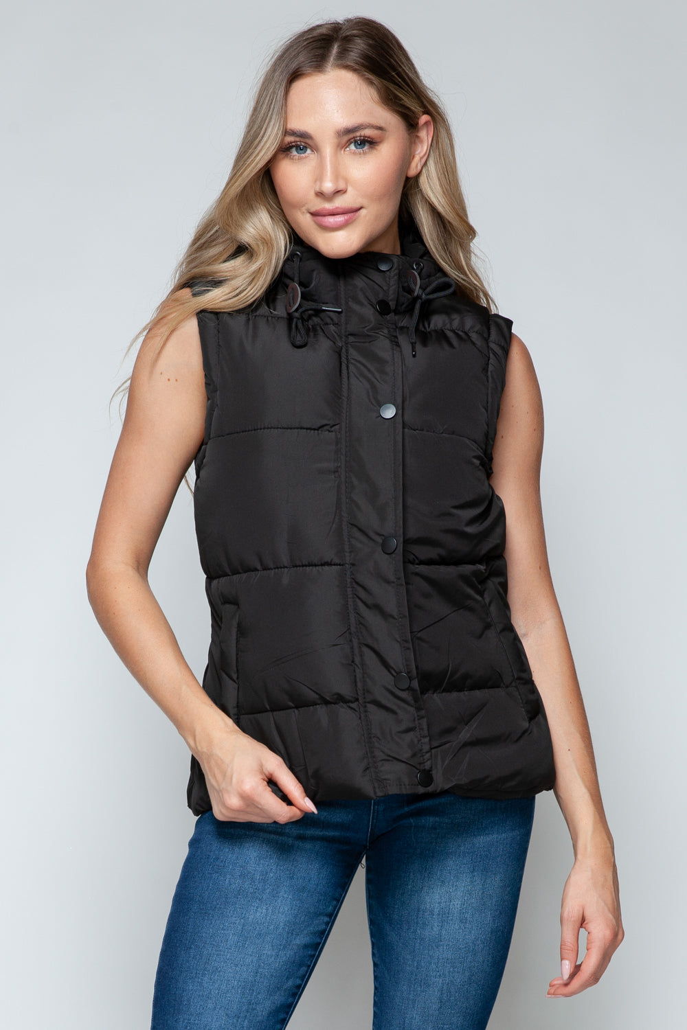 Snobbish Snap and Zip Closure Hooded Vest  Trendsi Midnight/Black S 