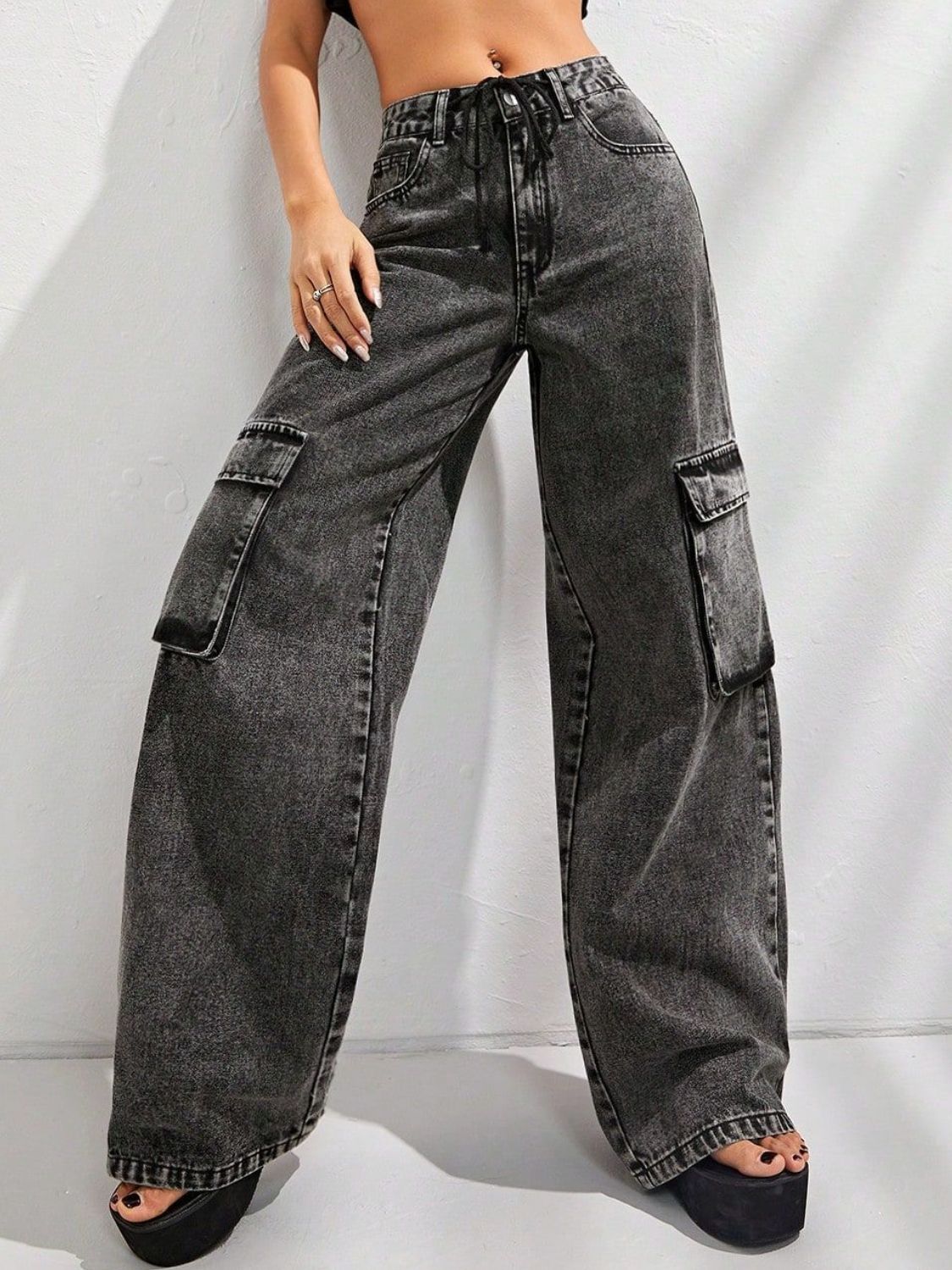 Wide Leg Jeans with Pockets  Trendsi   