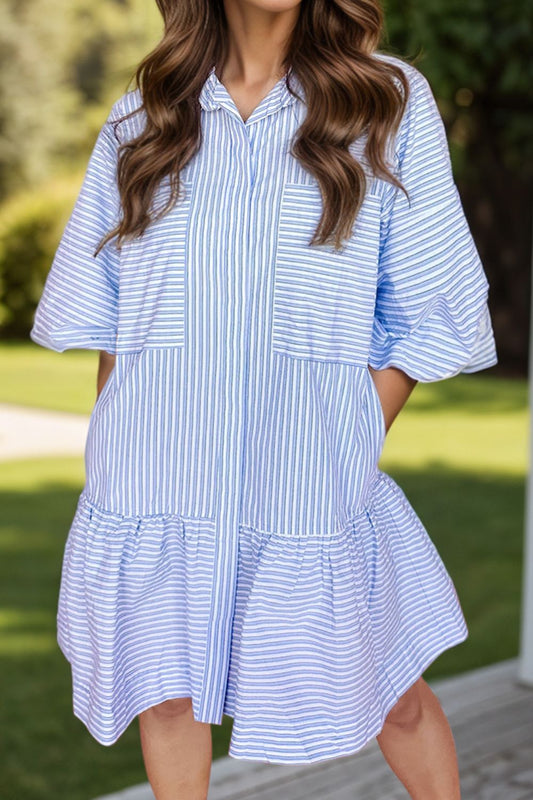 Striped Collared Neck Mini Dress  Trendsi Stripe S 