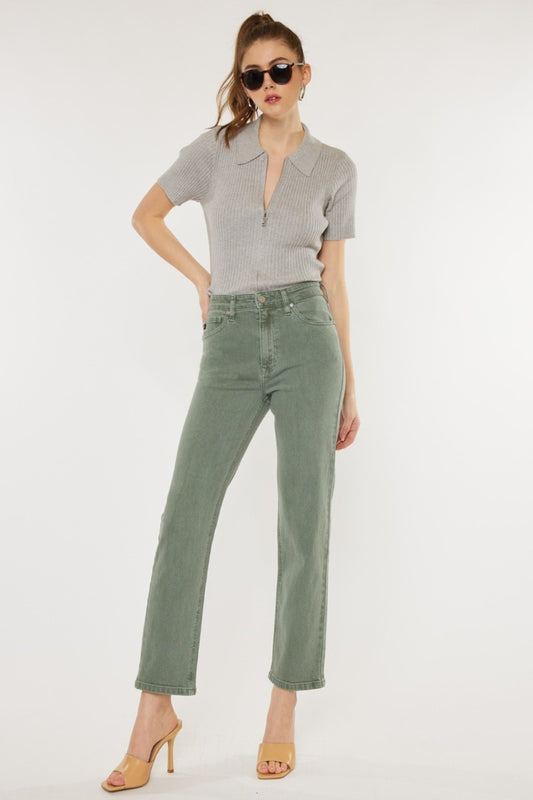 Kancan Ultra High Rise Straight Jeans  Trendsi Olive 1 