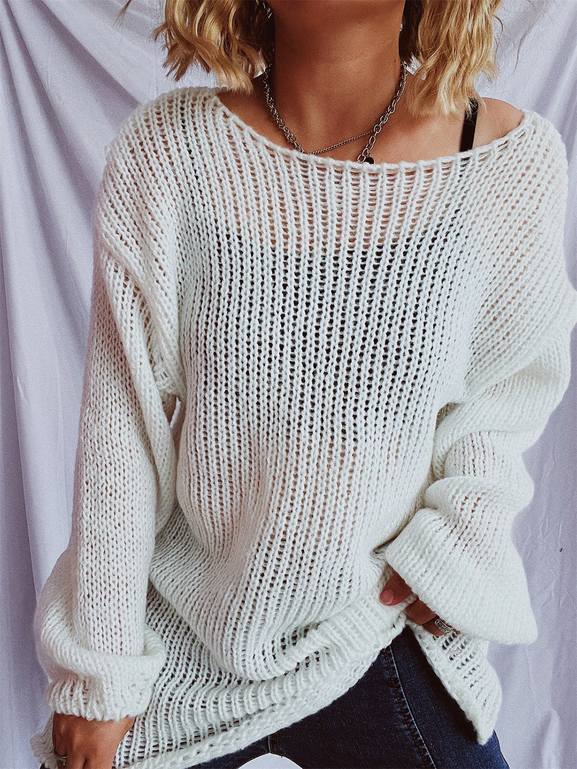 Boat Neck Dropped Shoulder Sweater  Trendsi   