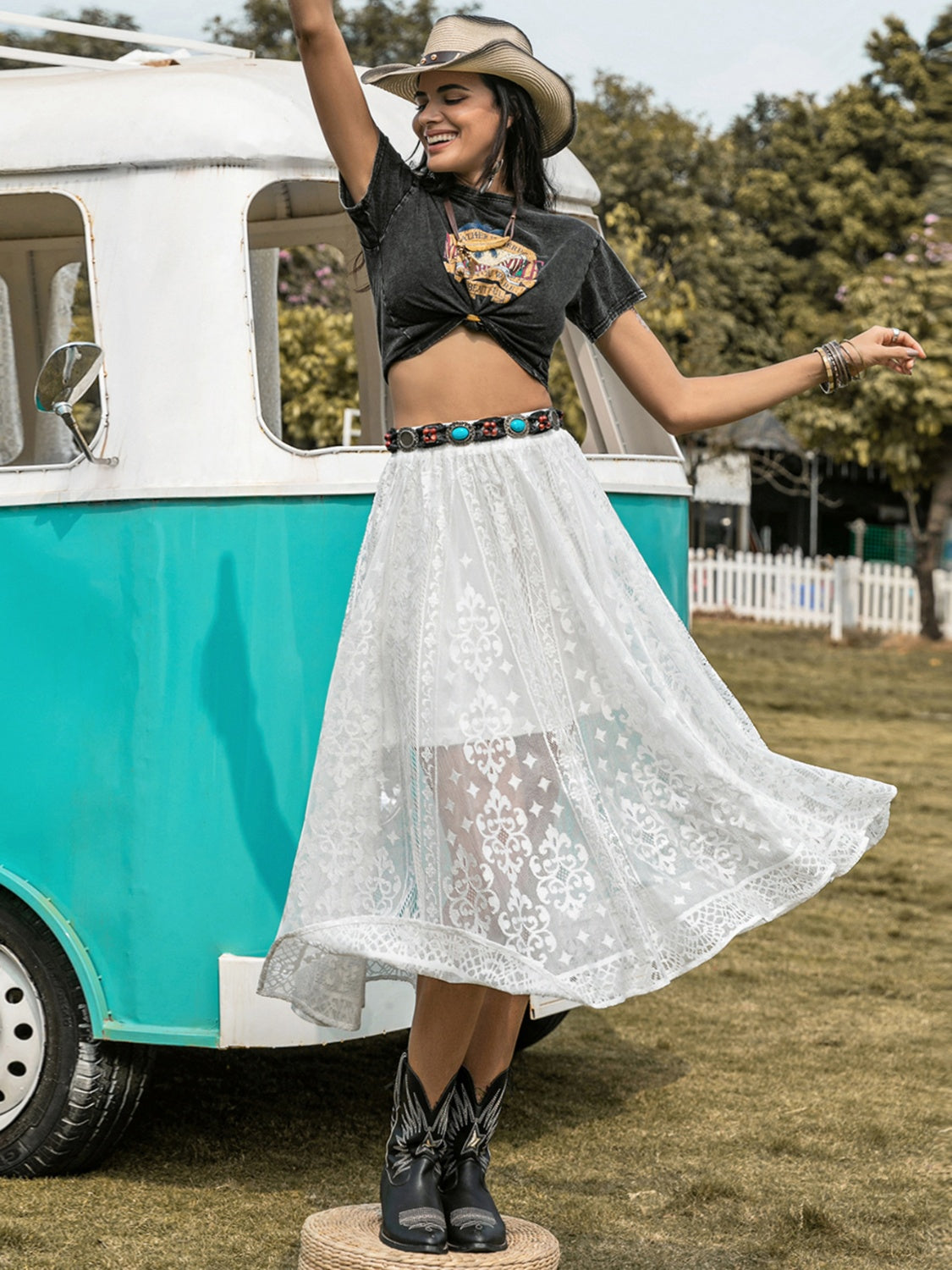 Embroidered Elastic Waist Skirt  Trendsi   