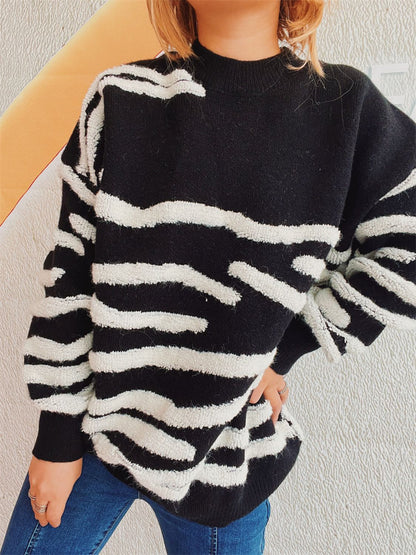 Contrast Round Neck Long Sleeve Sweater