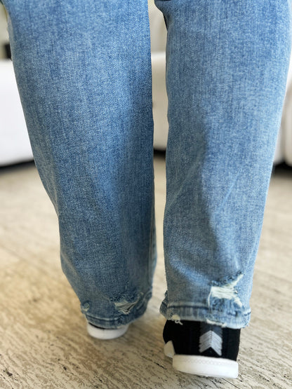 Judy Blue Full Size Mid Rise Distressed Straight Jeans  Trendsi   