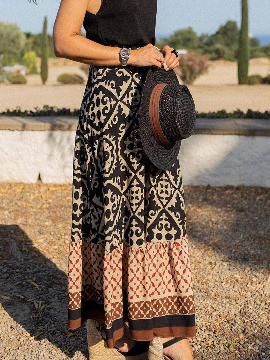 Geometric Elastic Waist Maxi Skirt  Trendsi   