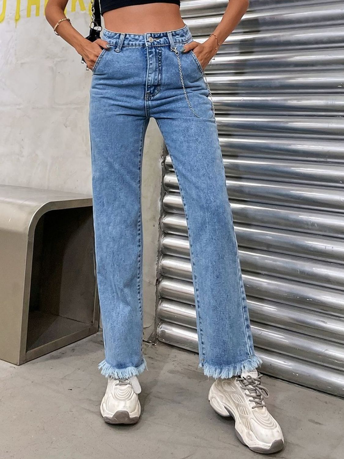 Raw Hem Jeans with Pockets  Trendsi   