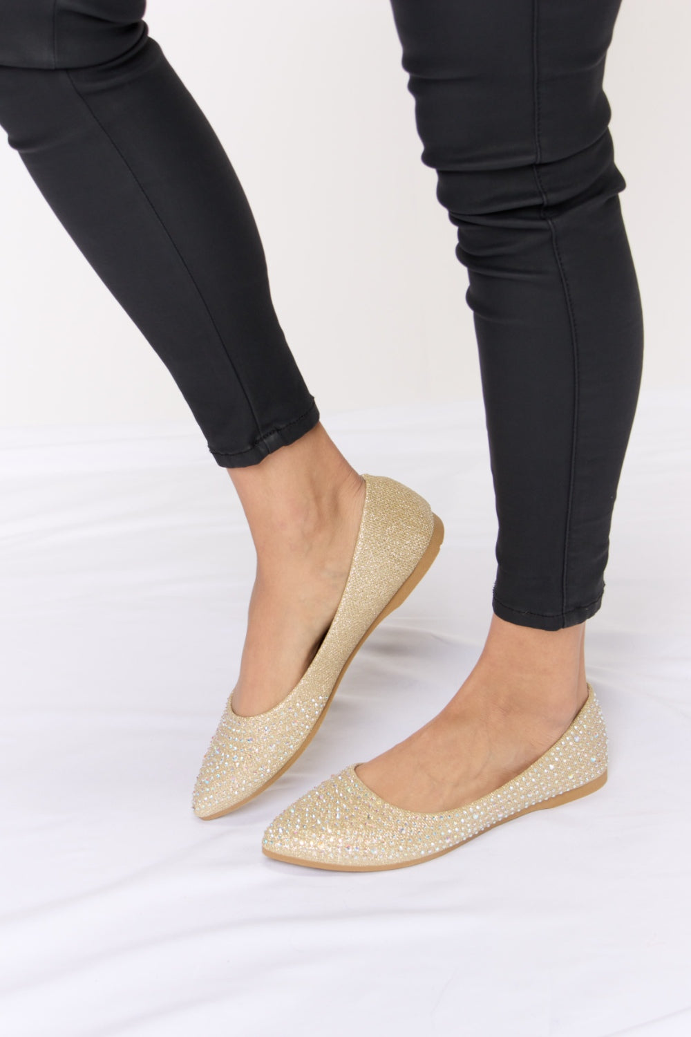 Forever Link Rhinestone Point Toe Flat Slip-Ons  Trendsi   