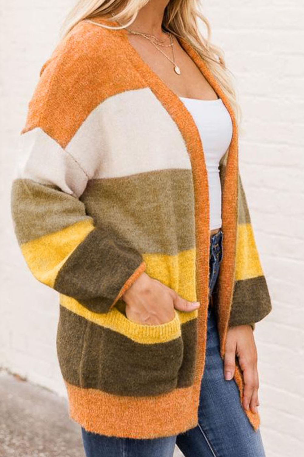 Open Front Color Block Cardigan