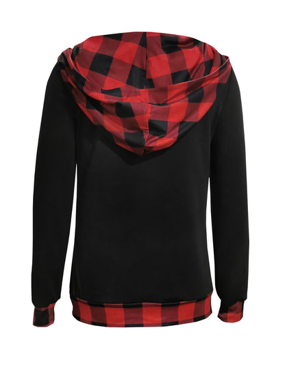 Plaid Long Sleeve Hooded Blouse Blouse Trendsi   