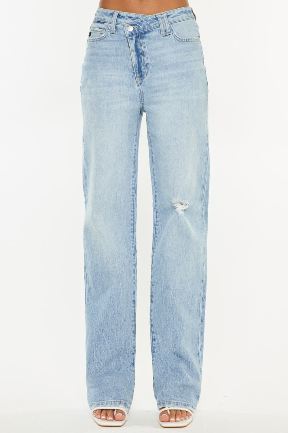 Kancan Distressed High Waist Straight Jeans  Trendsi   