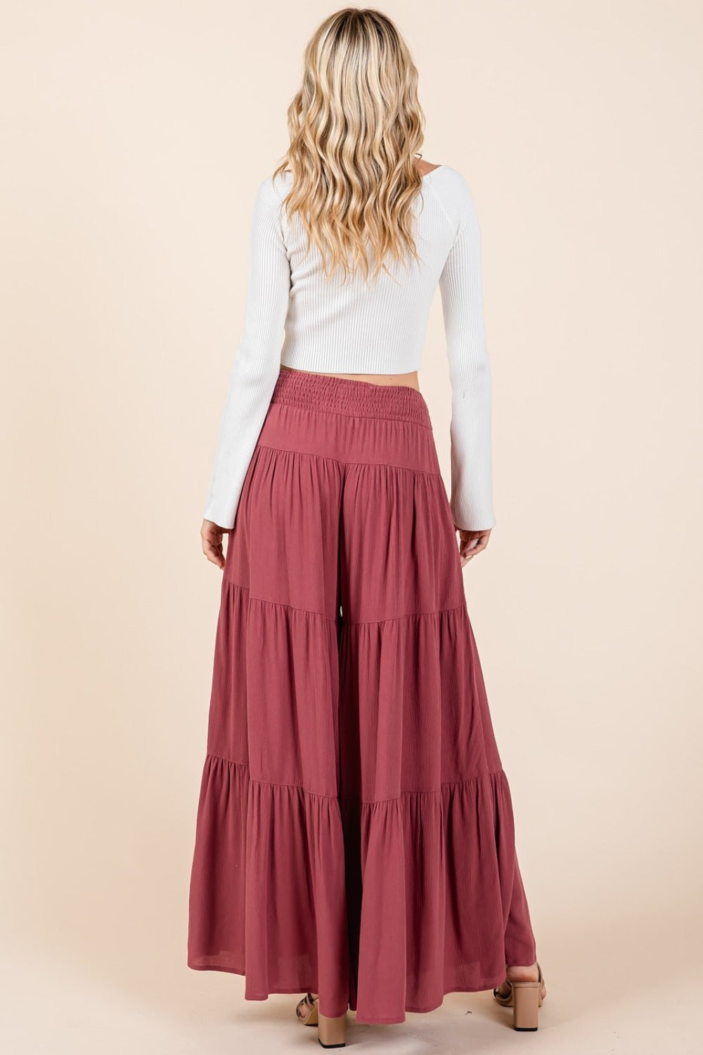 Mittoshop Tier Detail Smocked Elastic Waist Wide Leg Pants  Trendsi   