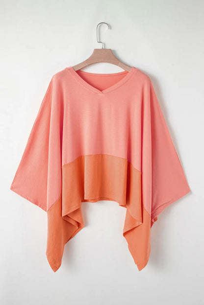 Contrast V-Neck Batwing Sleeve Blouse Blouse Trendsi   