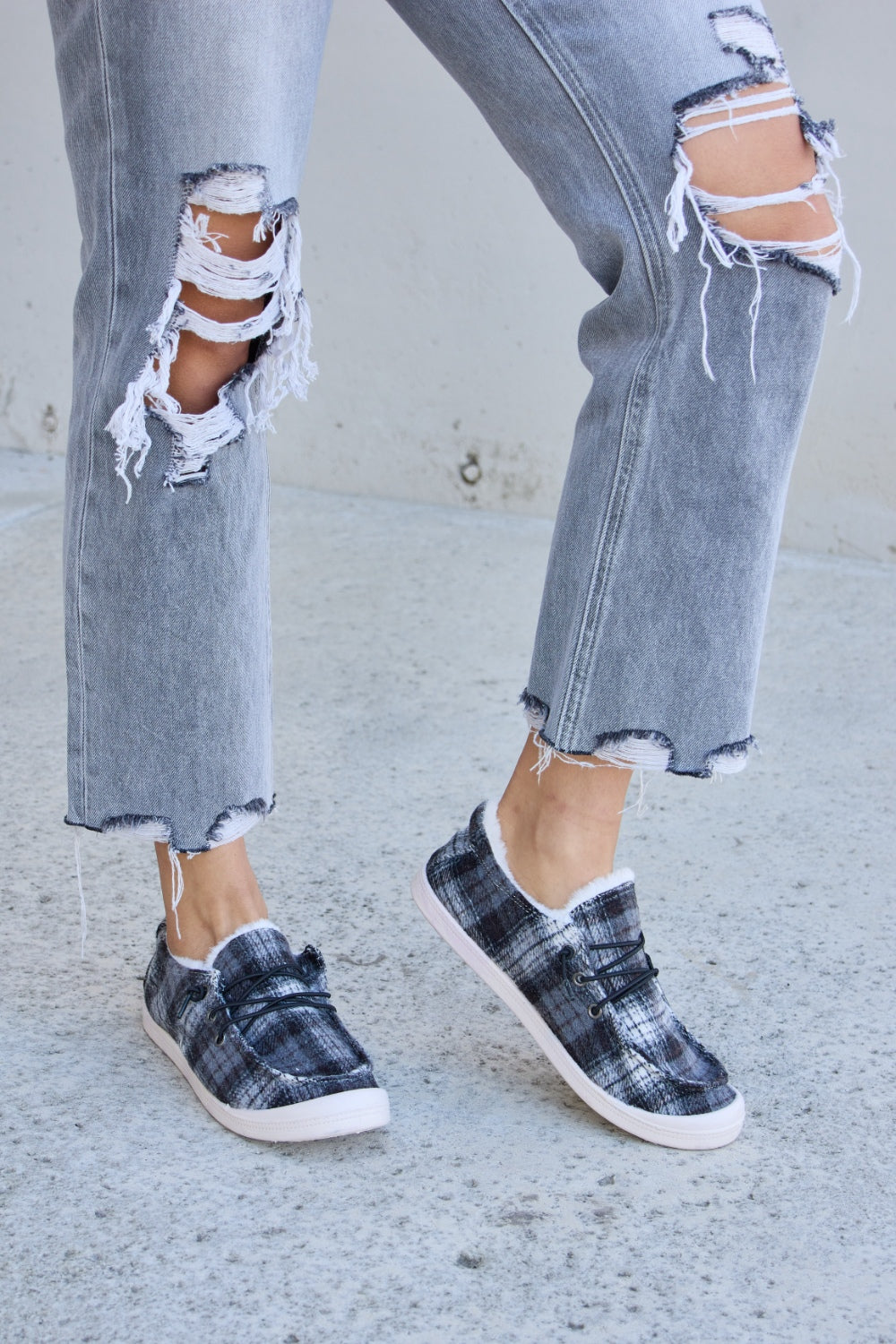 Forever Link Plaid Plush Flat Sneakers  Trendsi   