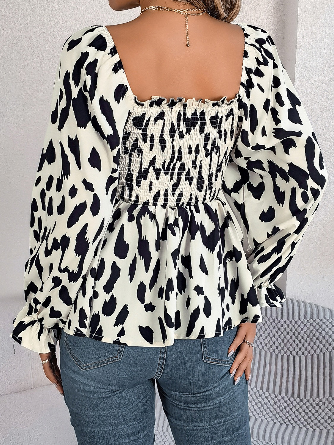 Square Neck Flounce Sleeve Blouse Blouse Trendsi   