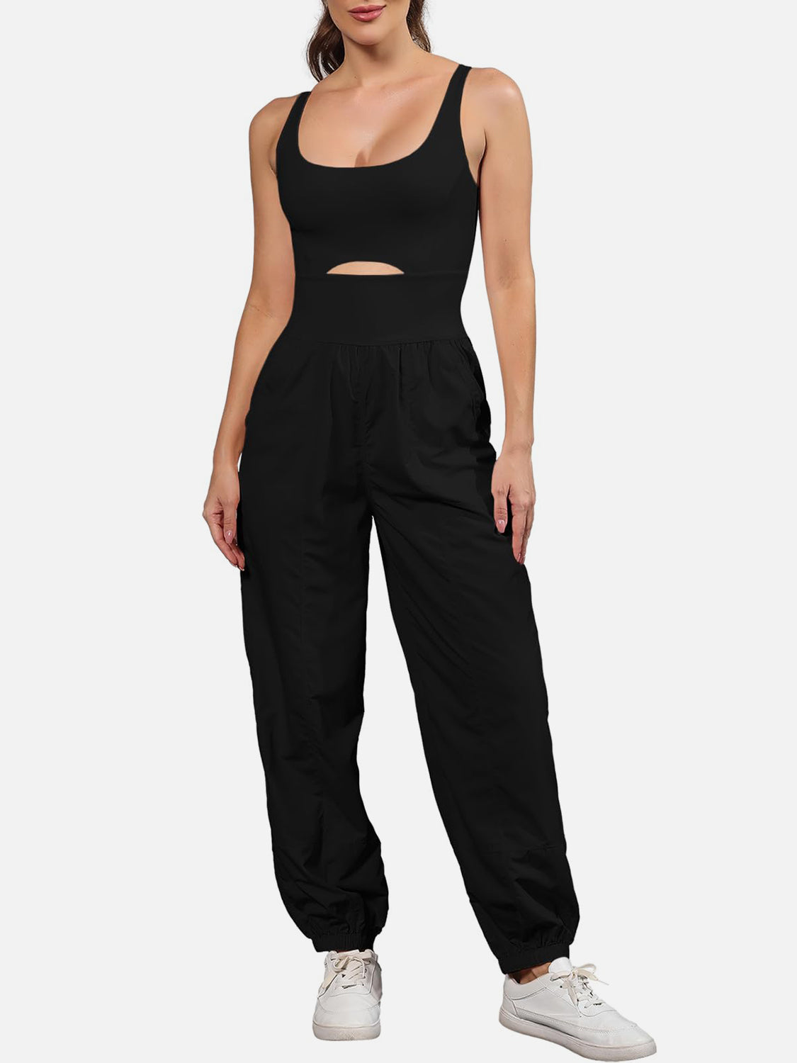 Cutout Scoop Neck Wide Strap Jumpsuit  Trendsi Black S 