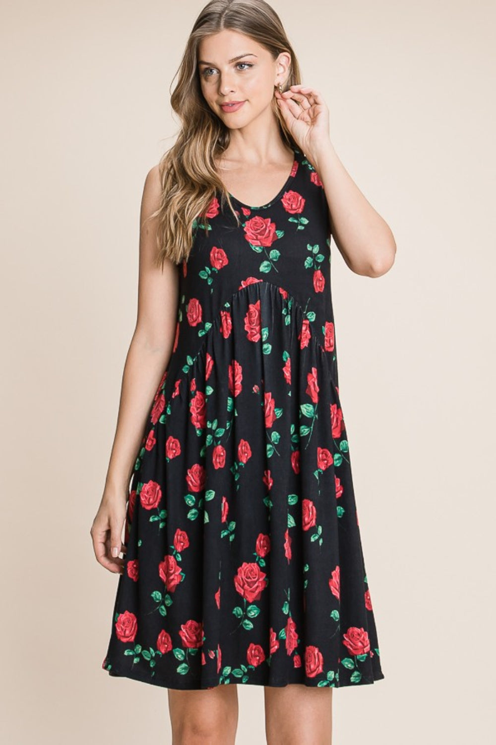 BOMBOM Floral Ruched Tank Dress  Trendsi   