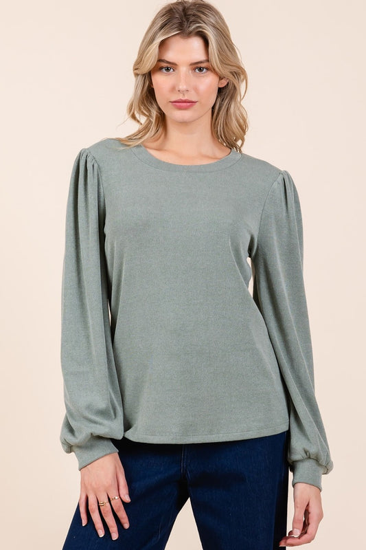 Mittoshop Round Neck Long Sleeve Rib Knit Top  Trendsi Sage S 