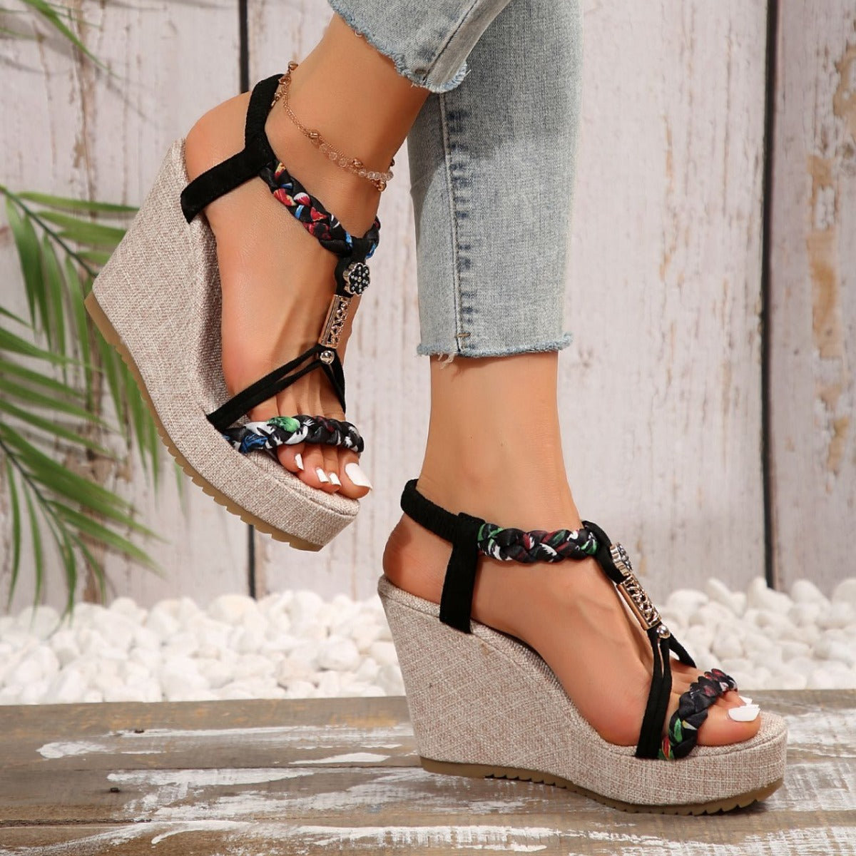 Braided Strap Wedge Sandals  Trendsi   