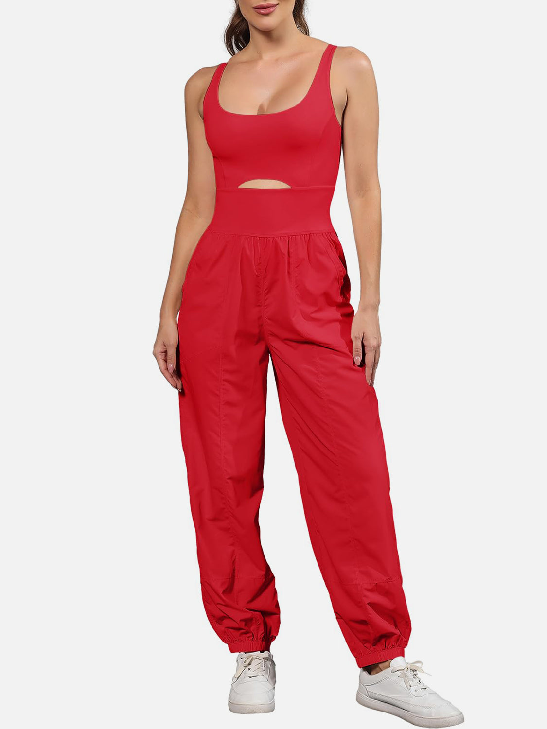 Cutout Scoop Neck Wide Strap Jumpsuit  Trendsi Deep Rose S 