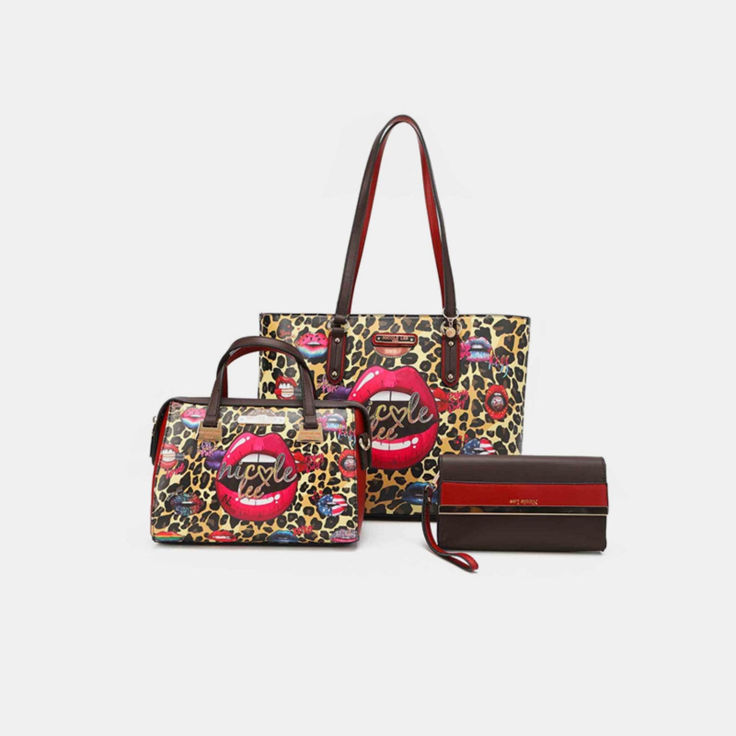 Nicole Lee USA 3-Piece Wild Lips Print Handbag Set  Trendsi Wild Lips One Size 