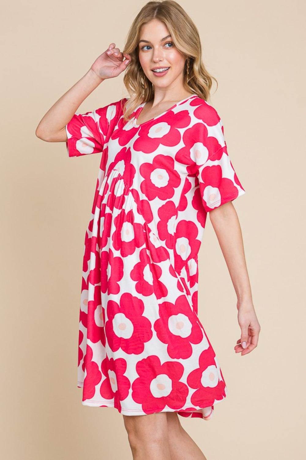 BOMBOM Flower Print Ruched Dress  Trendsi   