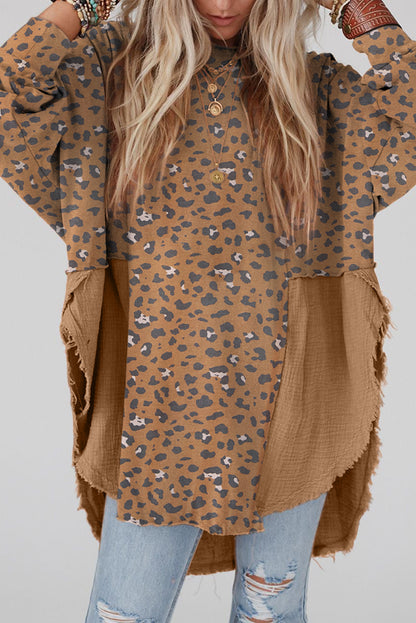 Textured Leopard Dropped Shoulder Blouse Blouse Trendsi Mocha S 