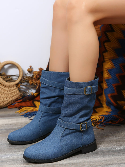 Double Buckle Block Heel Boots  Trendsi Medium 36(US5) 