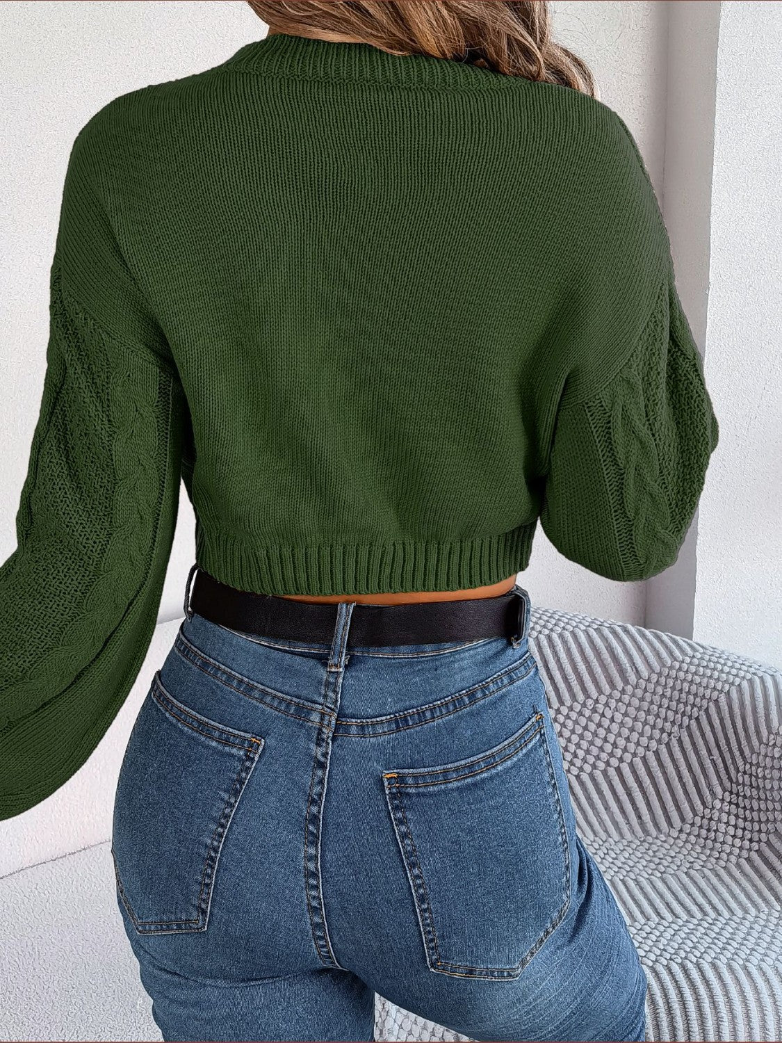 Cable-Knit Round Neck Cropped Sweater  Trendsi   