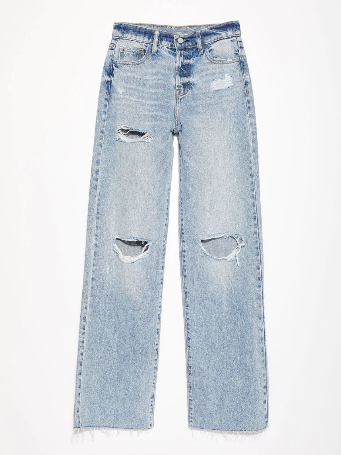 Distressed Straight Leg Jeans with Pockets  Trendsi   