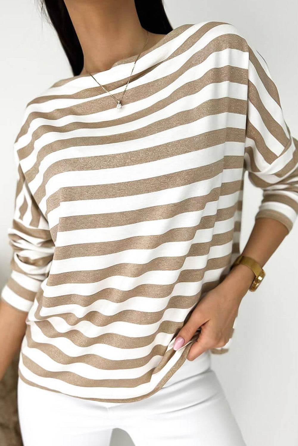 Striped Round Neck Long Sleeve Blouse Blouse Trendsi Stripe S 