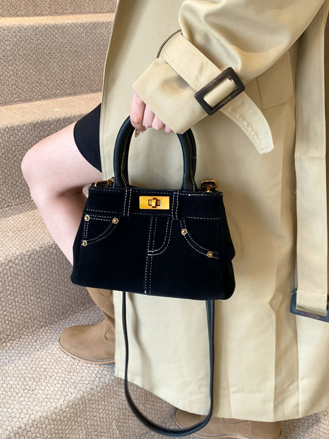 Suede Adjustable Strap Double-Use Handbag Bag Trendsi   