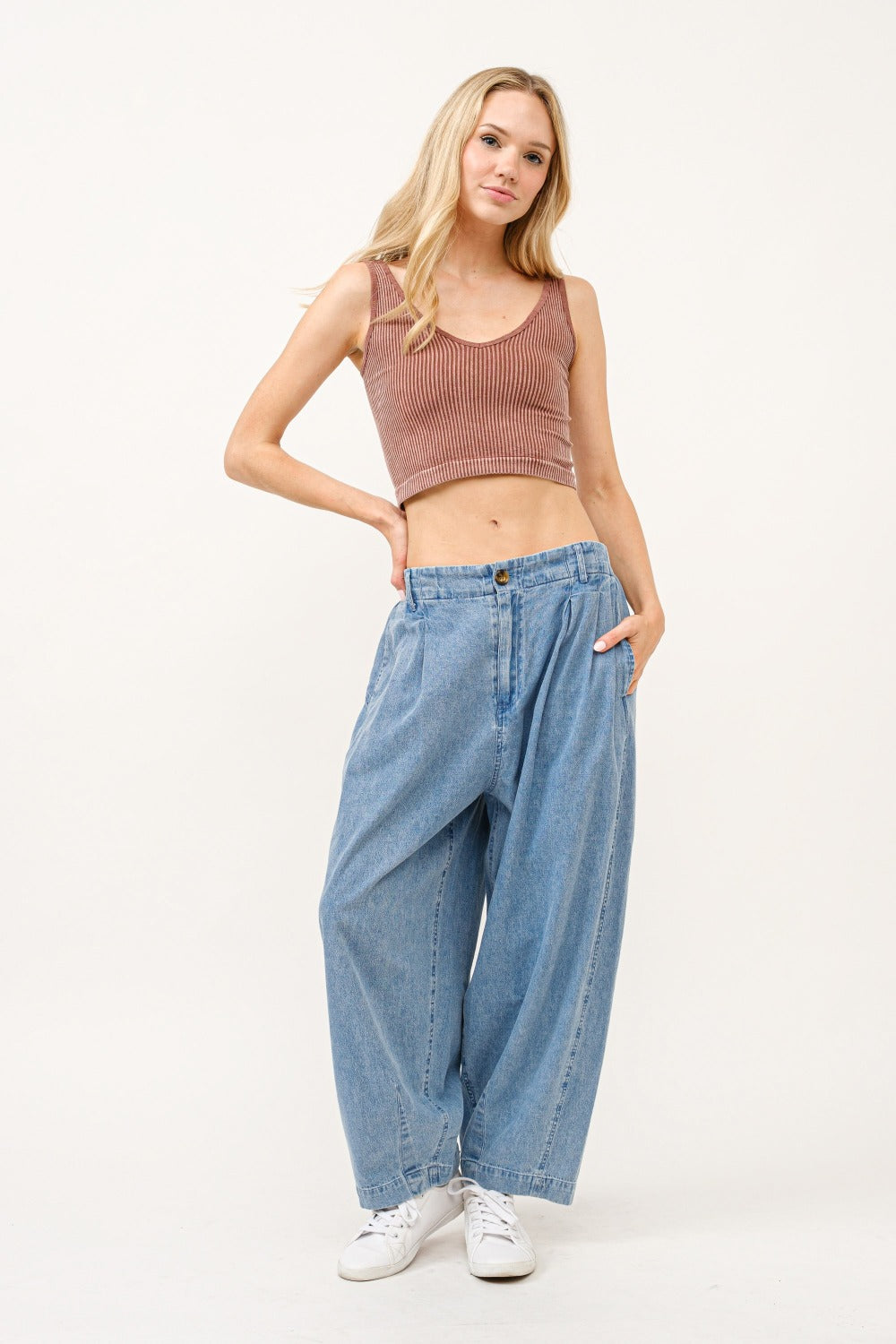 And The Why Elastic Back Pleated Baggy Jeans  Trendsi   