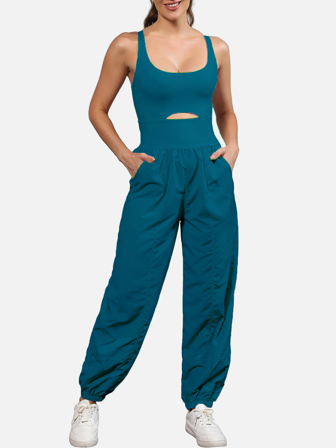 Cutout Scoop Neck Wide Strap Jumpsuit  Trendsi   