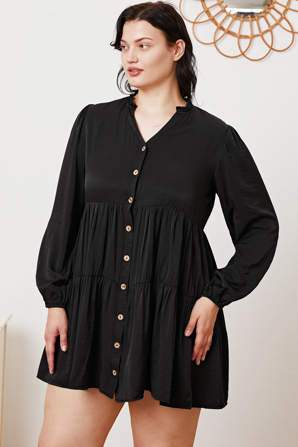 Ruffled Button Up Long Sleeve Tiered Shirt  Trendsi   