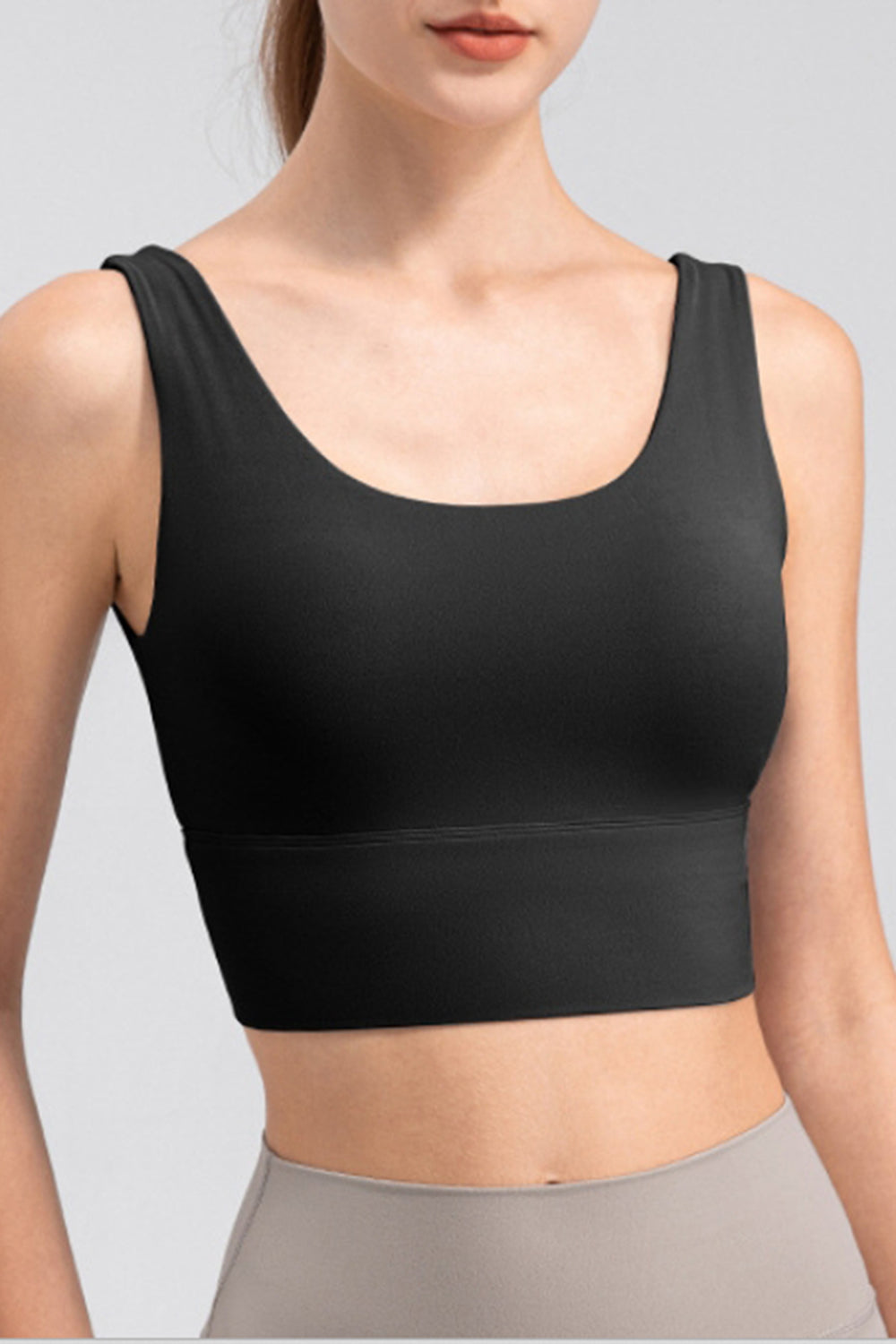 Scoop Neck Wide Strap Active Tank  Trendsi Black S 