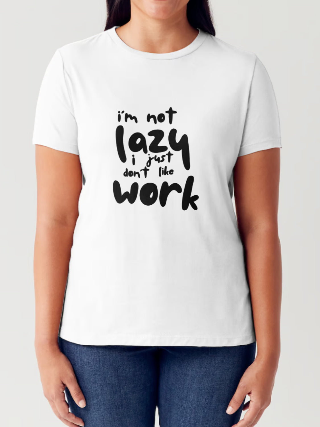 Simply Love Full Size I'M NOT LAZY I JUST DON'T LIKE WORK Letter Graphic Short Sleeve Tubular T-Shirt T-Shirt Trendsi White S 