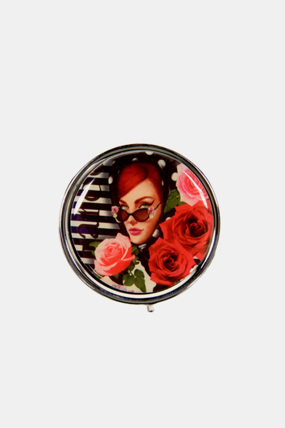 Nicole Lee USA Print Metallic Circular Large Pill Case Luxe Trendsi Lady In Red One Size 