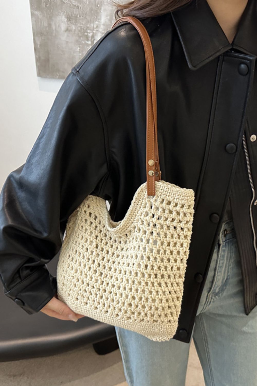 Openwork Woven Tote Bag  Trendsi   