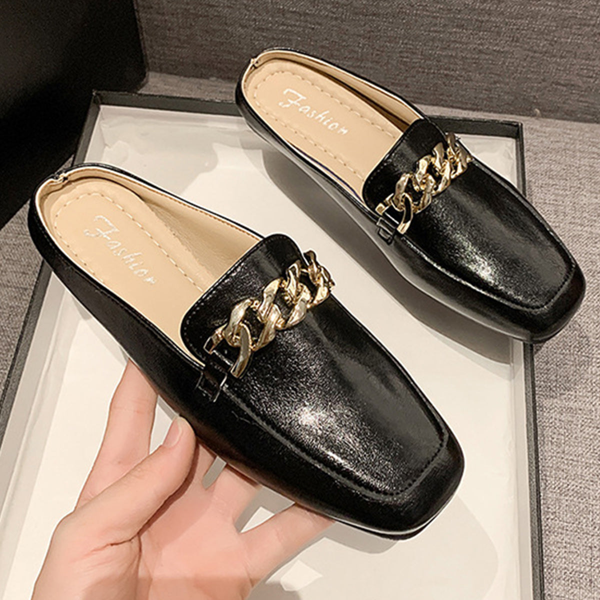 PU Leather Square Toe Flat Loafers  Trendsi   