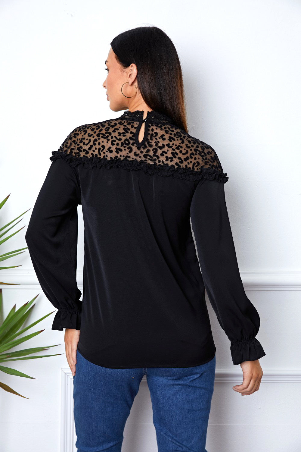 Leopard Frill Flounce Sleeve Blouse Blouse Trendsi   