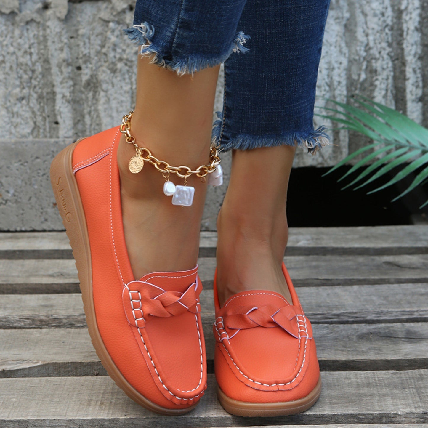 Weave Wedge Heeled Loafers  Trendsi Orange-Red 35(US4) 