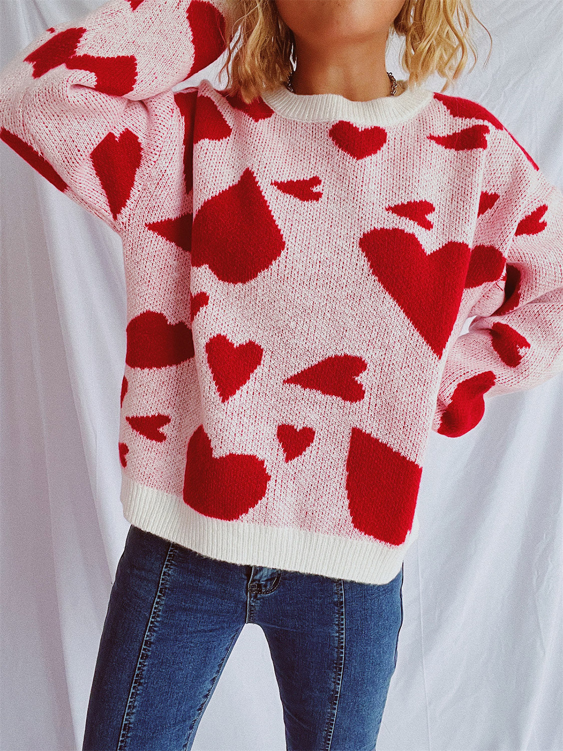 Heart Round Neck Long Sleeve Sweater  Trendsi   