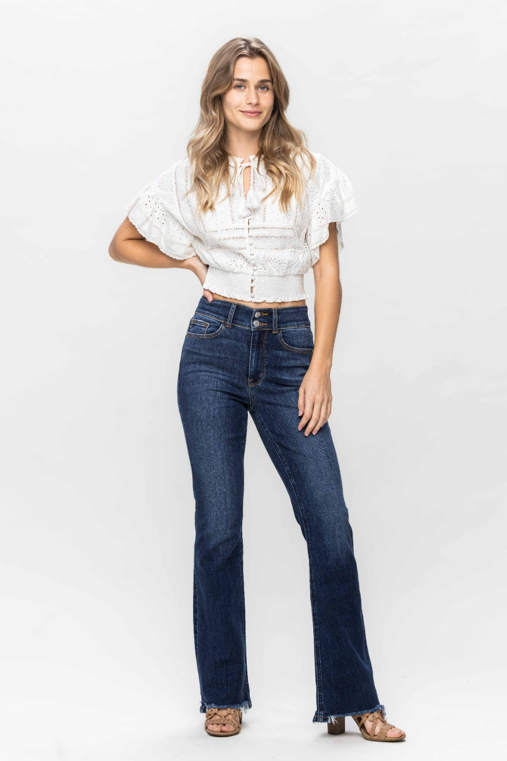 Judy Blue Full Size Frayed Hem Bootcut Jeans  Trendsi   