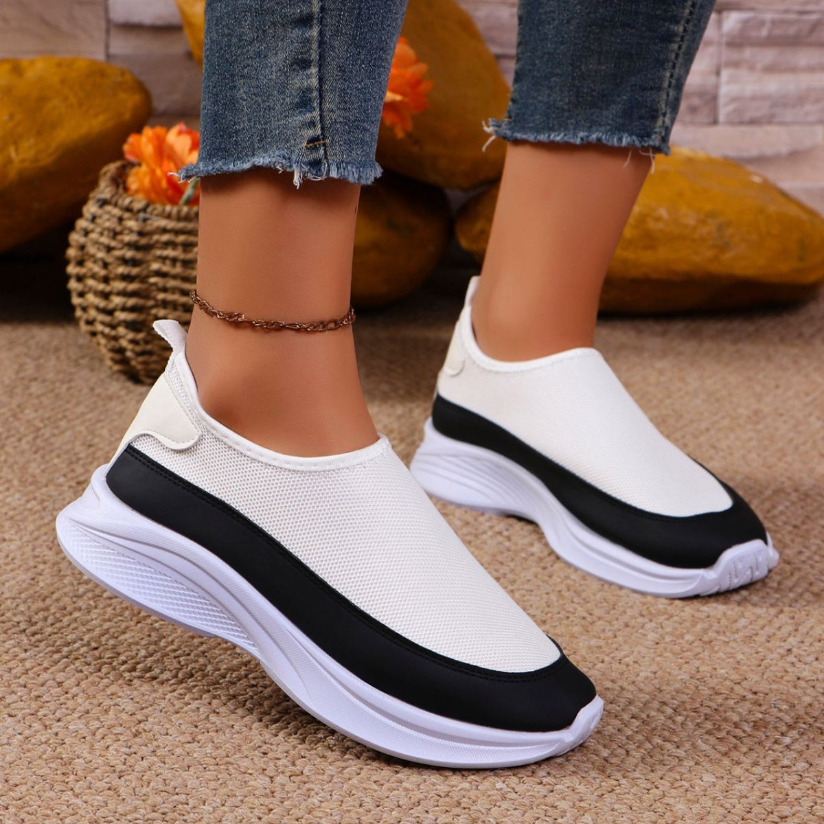 Mesh Contrast Flat Slip-Ons  Trendsi   